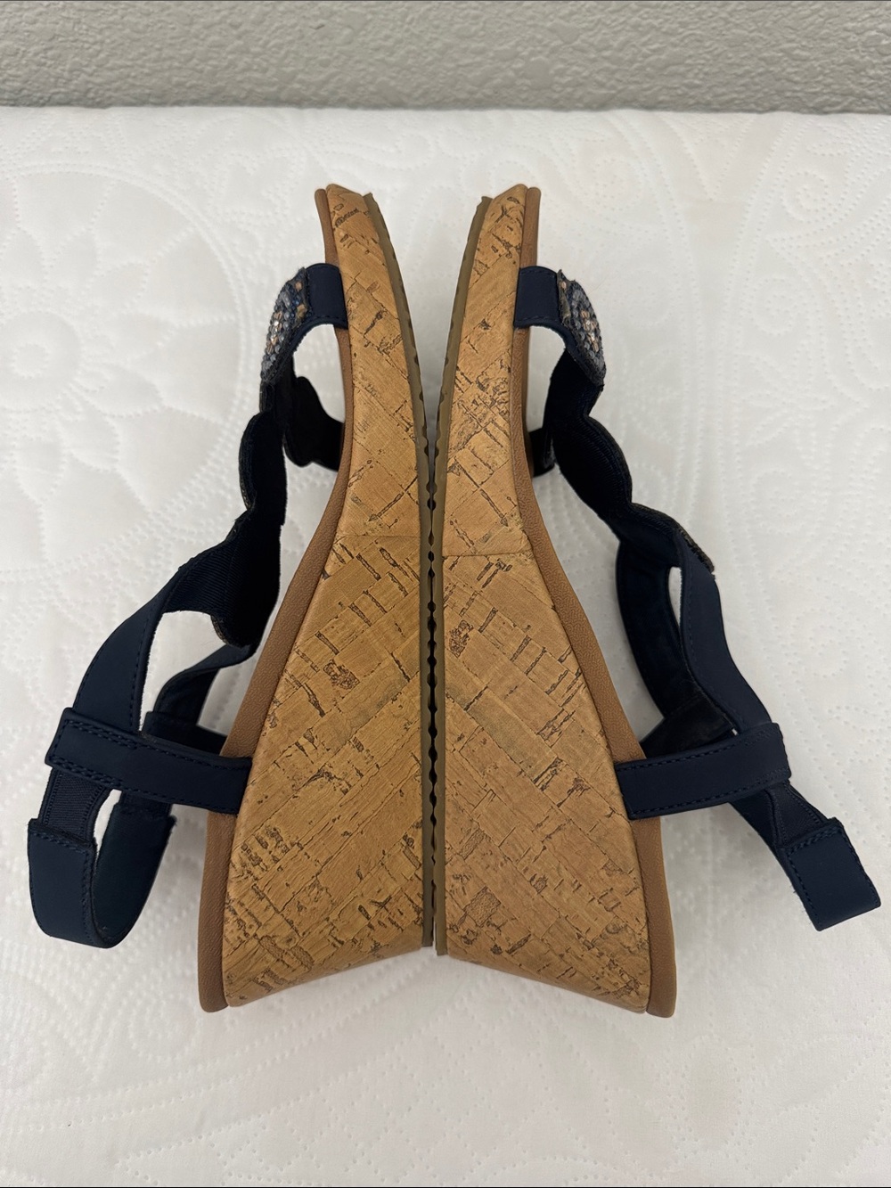 Skechers Beverlee Date Glam Navy Blue Beaded Wedge Comfort Sandals Size 8 - Picture 4 of 10